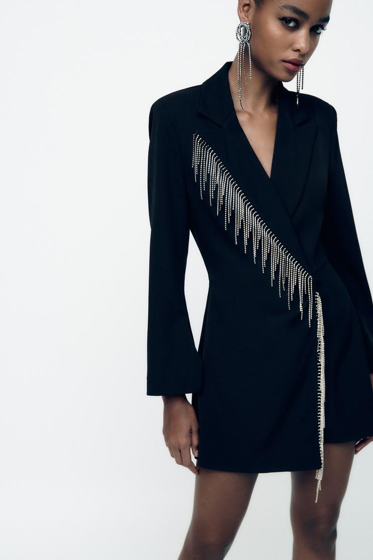 BLAZER PLAYSUIT WITH RHINESTONE FRINGING Black ZARA Spain